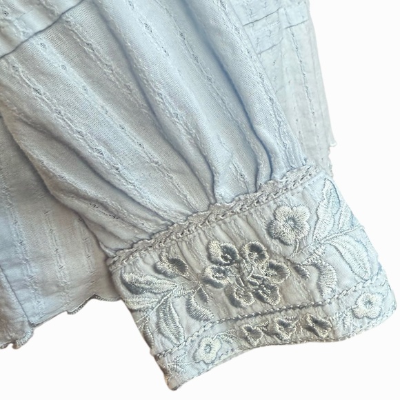 Sundance Cotton High Neck Embroidered Light Blue Long Sleeve Top Sz M - Picture 5 of 9